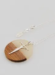 Religöse Halskette Silber - Anhänger Holz Harz mit Kreuz Jesu