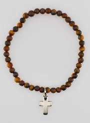 Edelstein Armband aus Tigerauge 4mm und Kreuz