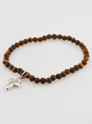 Edelstein Armband aus Tigerauge 4mm und Kreuz