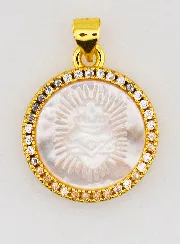 Goldfarbene Medaille aus Perlmutt mit Ex-Voto 22mm