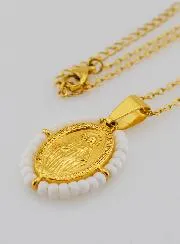 Religiöse Halskette und Wundertätige Medaille - Weiße Perlen