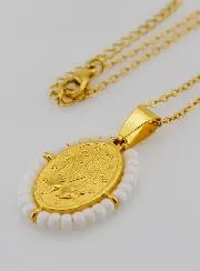 Religiöse Halskette und Wundertätige Medaille - Weiße Perlen