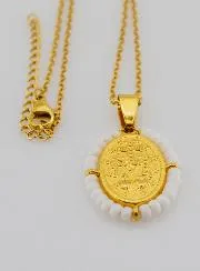 Religiöse Halskette und Wundertätige Medaille - Weiße Perlen