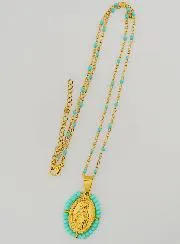 Wundertätige Medaille mit Perlen + Halskette Türkis Blaue Perlen