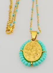 Religiöse Halskette mit Perlen und Wundertätige Medaille - Türkis Blau