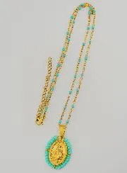 Religiöse Halskette mit Perlen und Wundertätige Medaille - Türkis Blau