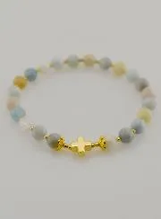 Armband Aquamarin und Kreuz - 6mm