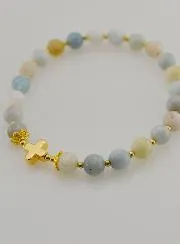 Armband Aquamarin und Kreuz - 6mm