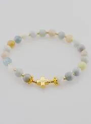 Armband mit Kreuz - Aquamarin 6mm