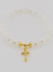 Armband mit Kreuz - Mondstein 6mm