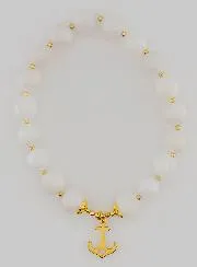 Armband aus Mondstein 8mm und Anhänger Anker