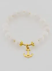 Armband aus Mondstein 8mm und Anhänger Anker
