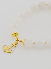 Armband aus Mondstein 8mm und Anhänger Anker