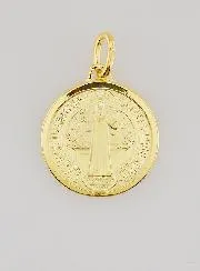 Vergoldete Medaille Sankt Benedikt mit Rand - 18mm