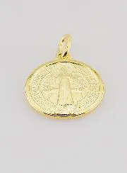 Vergoldete Medaille Sankt Benedikt mit Rand - 18mm
