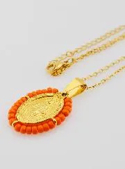 Wundertätige Medaille + Halskette - Orange Perlen