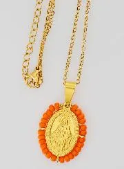 Wundertätige Medaille + Halskette - Orange Perlen