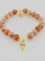 Armband aus Sonnenstein 8mm – Engel und Kreuz