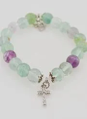Armband aus Fluorit Steinen 8mm - Engel und Kreuz