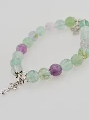 Armband aus Fluorit Steinen 8mm - Engel und Kreuz