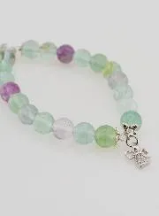 Armband aus Fluorit Steinen 8mm - Engel und Kreuz