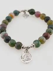 Religiöses Armband Indischer Achat 8mm - Pater Pio und Dreifaltigkeit