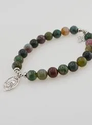 Religiöses Armband Indischer Achat 8mm - Pater Pio und Dreifaltigkeit