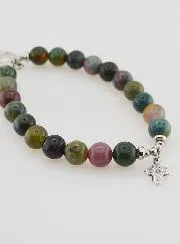 Religiöses Armband Indischer Achat 8mm - Pater Pio und Dreifaltigkeit