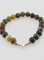 Religiöses Armband Indischer Achat 8 mm und Kreuz