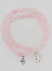 Rosenkranz Armband aus Rosenquarz - Jungfrau Maria und Heilige Dreifaltigkeit