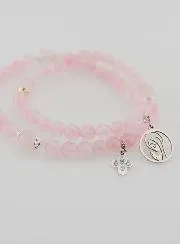 Rosenkranz Armband aus Rosenquarz - Jungfrau Maria und Heilige Dreifaltigkeit