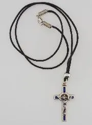 Religiöse Halskette Kreuz des Heiligen Benedikt - Blau