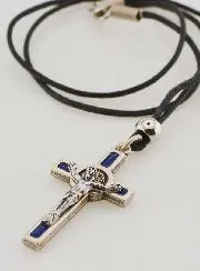 Religiöse Halskette Kreuz des Heiligen Benedikt - Blau