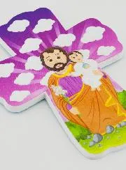 Kinderkreuz zum Aufhängen – Heiliger Josef mit Lilie