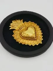 Ex Voto Wanddekoration Gold Herz auf Schwarzem Samt – 19cm