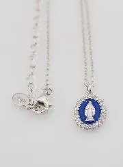 Halskette Wundertätige Medaille Silber und Dunkel-Blaues Emaille