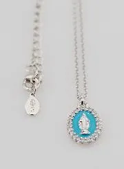 Halskette Wundertätige Medaille Silber und Hell Blaues Emaille