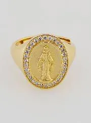 Ring Siegelring Wundertätige Madonna Vergoldetes Silber und Zirkonia - Größen 52 bis 56