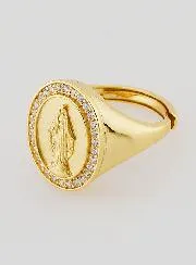 Ring Siegelring Wundertätige Madonna Vergoldetes Silber und Zirkonia - Größen 52 bis 56
