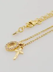 Religiöse Halskette Wundertätige Medaille und Kreuz – Vergoldetes Silber mit Zirkonia