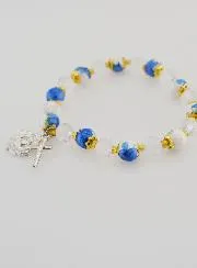 Rosenkranz Armband aus Bemalten Perlen – Kreuz und Medaille von Lourdes