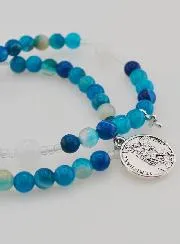 Rosenkranz aus Blauen Achat Edelsteinen – Heiliger Michael