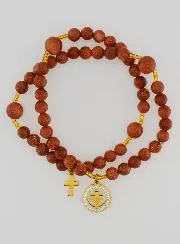 Rosenkranz Armband aus Sonnenstein – Medaille mit Kreuz und Zirkonia