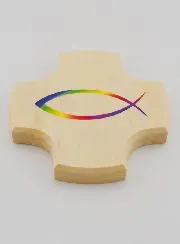 Kreuz aus Ahorn Holz – Christlicher Fisch Ichthys