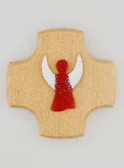 Kreuz aus Ahornholz mit Schutzengel aus Glas