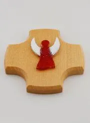Kreuz aus Ahornholz mit Schutzengel aus Glas