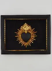 Ex Voto Wanddekoration Herz Schwarz und Gold auf Samt – 16 cm