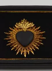 Ex Voto Wanddekoration Herz Schwarz und Gold auf Samt – 16 cm