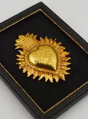 Ex Voto Wanddekoration Gold Herz auf Samt – 18 cm,