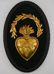 Ex Voto Wanddekoration Strahlendes Goldenes Herz auf Samt – 23 cm